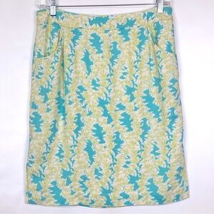Pendleton Skirt Womens Size 12 Linen Rayon Blend Green White Print Lined Office